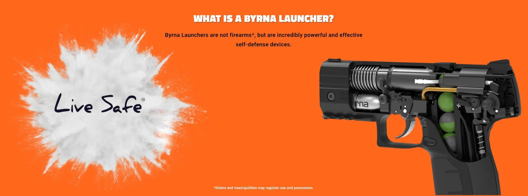 The Byrna non-lethal self defense gun can effectively Deter, Disorient, and Disarm would-be attackers at standoff distances up to 60 feet. The compact design of the Byrna is ideal for concealed-carry and can be taken virtually anywhere.