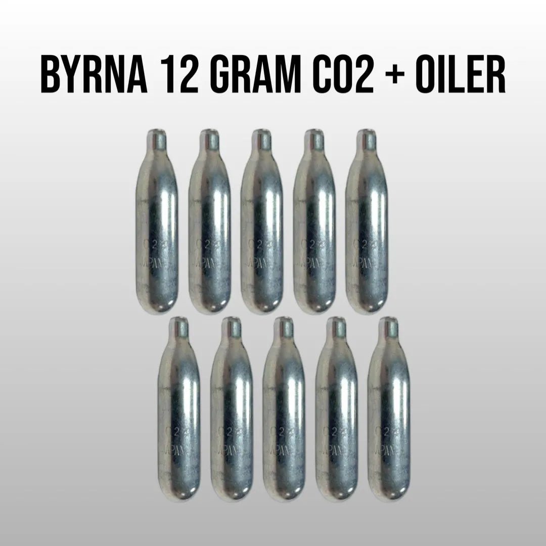 Byrna 12 Gram Co2 Cylinders + Oiler - 10 Count - Time 2 Paintball