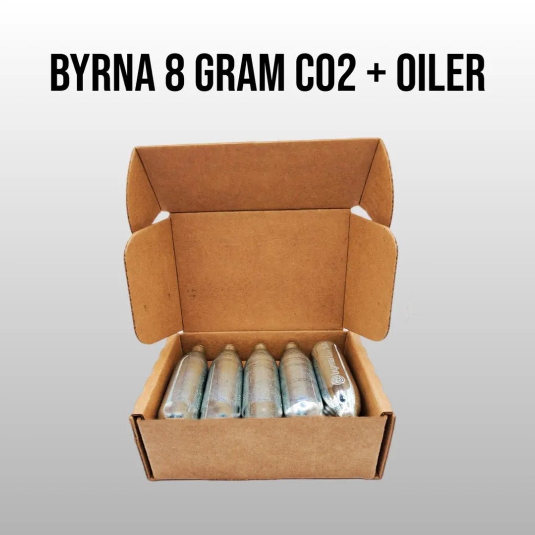 Byrna 8 Gram Co2 Cylinders + Oiler - 10 Count - Time 2 Paintball