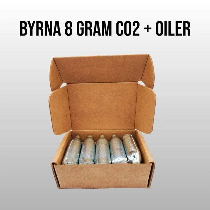 Byrna 8 Gram Co2 Cylinders + Oiler - 10 Count - Time 2 Paintball